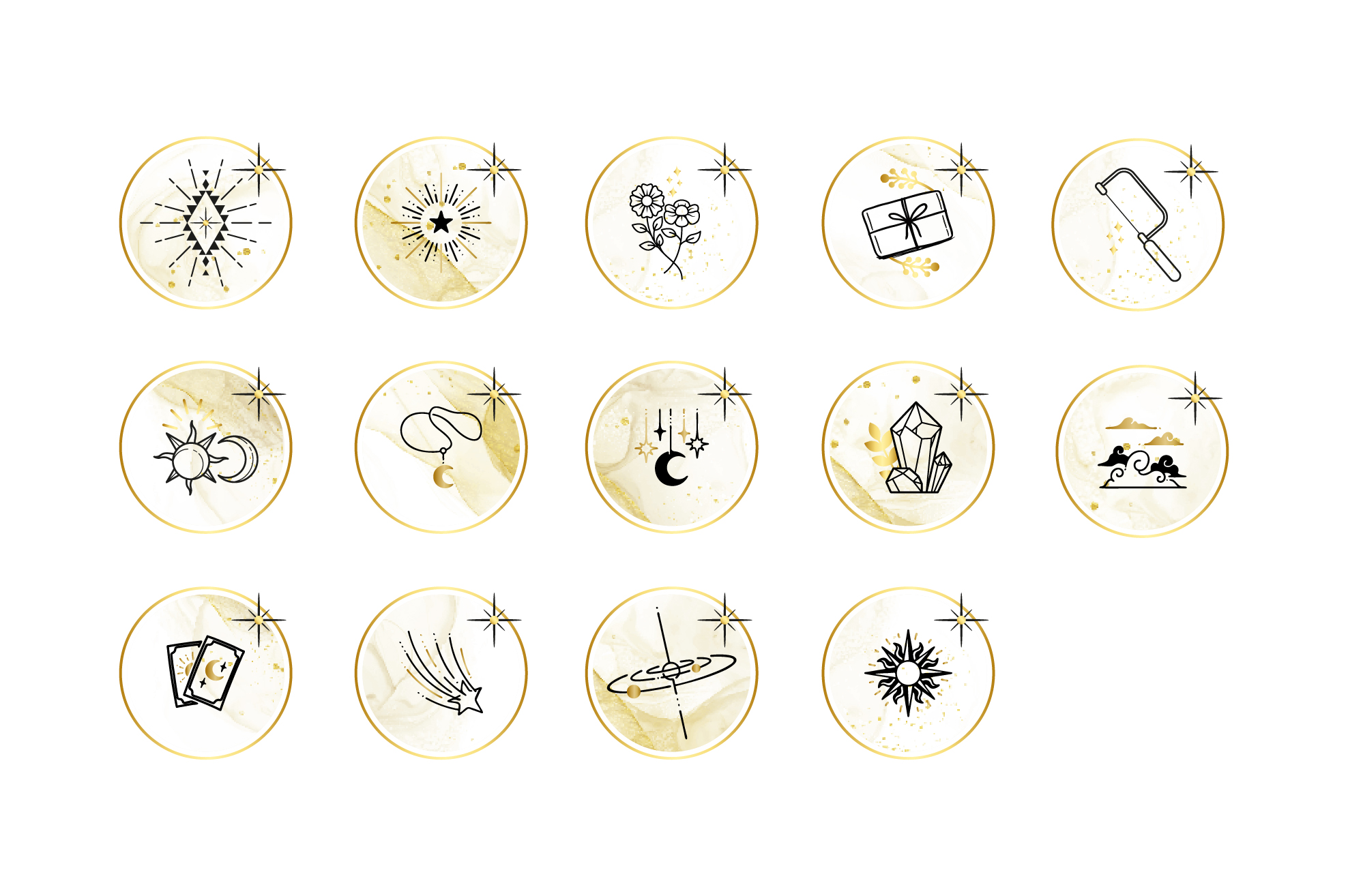 icones graines d'étoiles réalisé par Marion Perrin La Sorcière Graphique, graphiste holistique en Bretagne